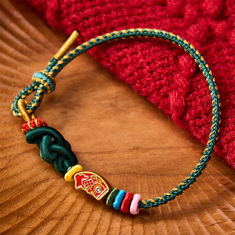 Buddha Stones Hand-Woven Colorful Green String Koi Fish Protection Rope Bracelet - Green(Wrist Circumference: 5.9-7.1 in / 15-18cm) - image 0