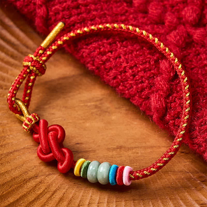 Buddha Stones Hand-Woven Chinese Knotting Luck Jade String Bracelet - Red(Wrist Circumference: 5.9-7.1 in / 15-18cm) - image 0