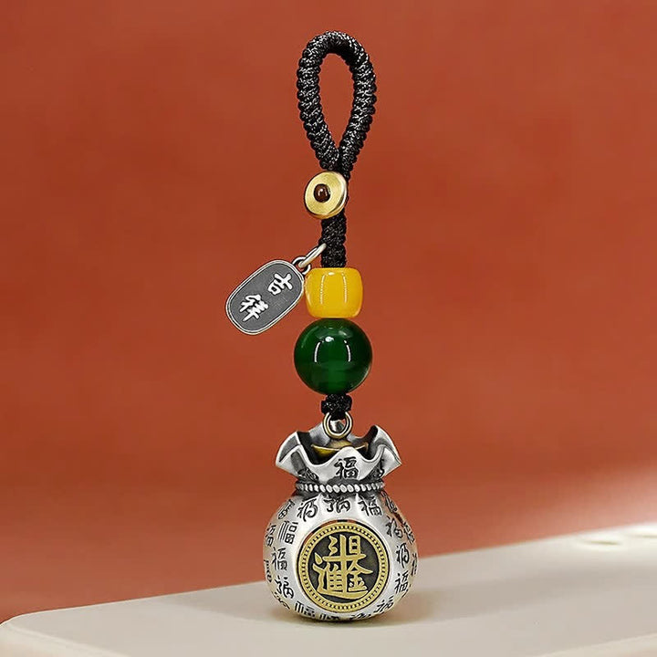 Buddha Stones Copper Fu Character Blessing Fortune Bag Keychains - Wealth(Make a fortune every day) - image 6