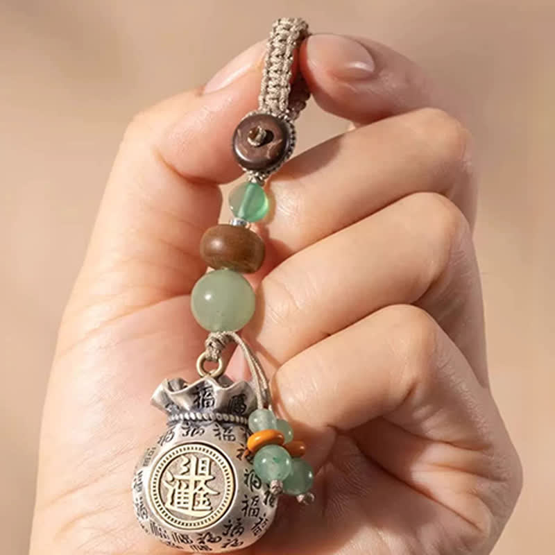 Buddha Stones Copper Fu Character Hand-Woven Blessing Bag Beaded Keychains - image 9