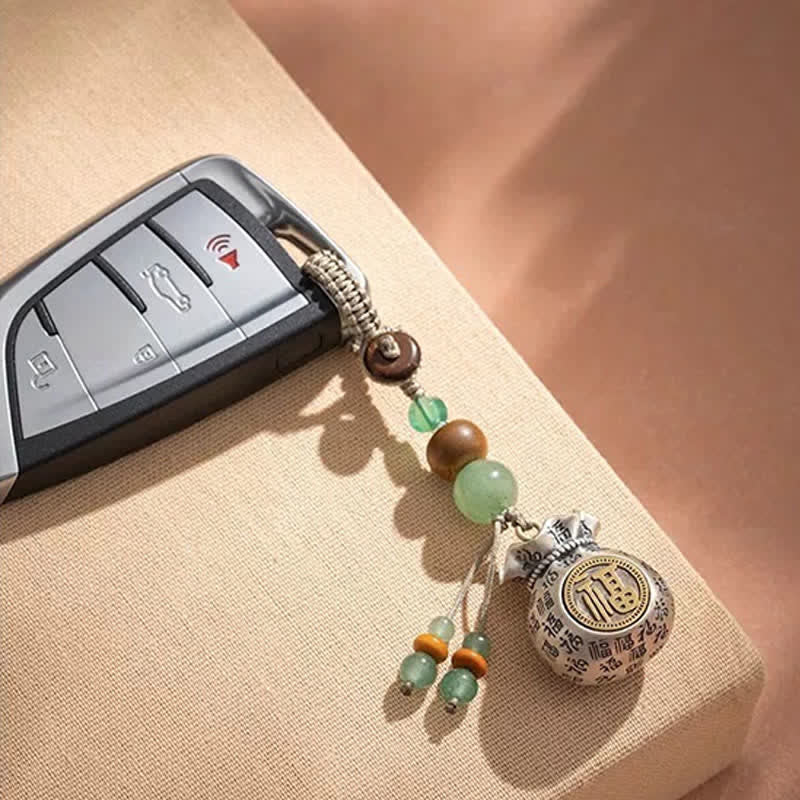 Buddha Stones Copper Fu Character Hand-Woven Blessing Bag Beaded Keychains - image 3