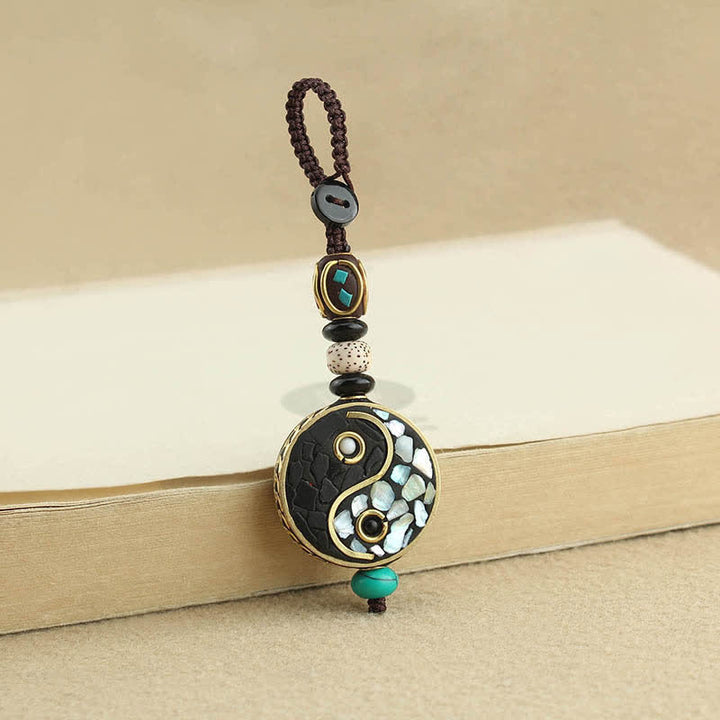 Buddha Stones Wenge Wood Yin Yang Pendant Harmony Keychains - image 1