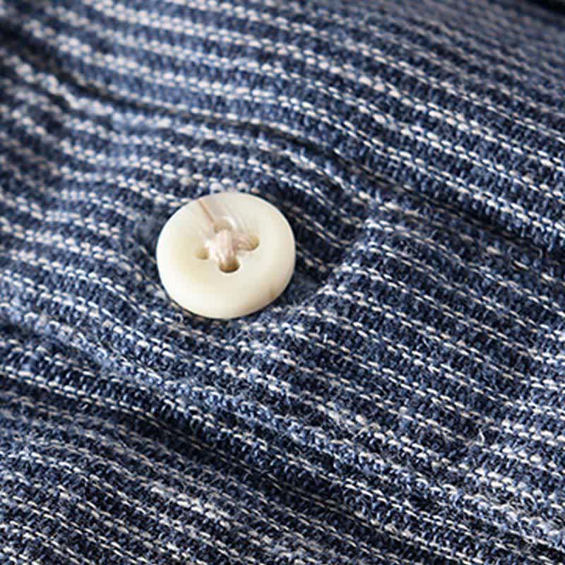 Buddha Stones Summer Casual Solid Striped Linen Men's Short Sleeve Shirts With Patch Pocket - image 4