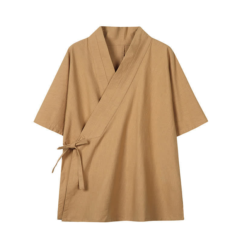 Buddha Stones Spring Summer Minimalist Drawstring Solid Cotton Linen Men's Kimono - Peru - US/UK/AU46，EU56 (5XL) - image 12