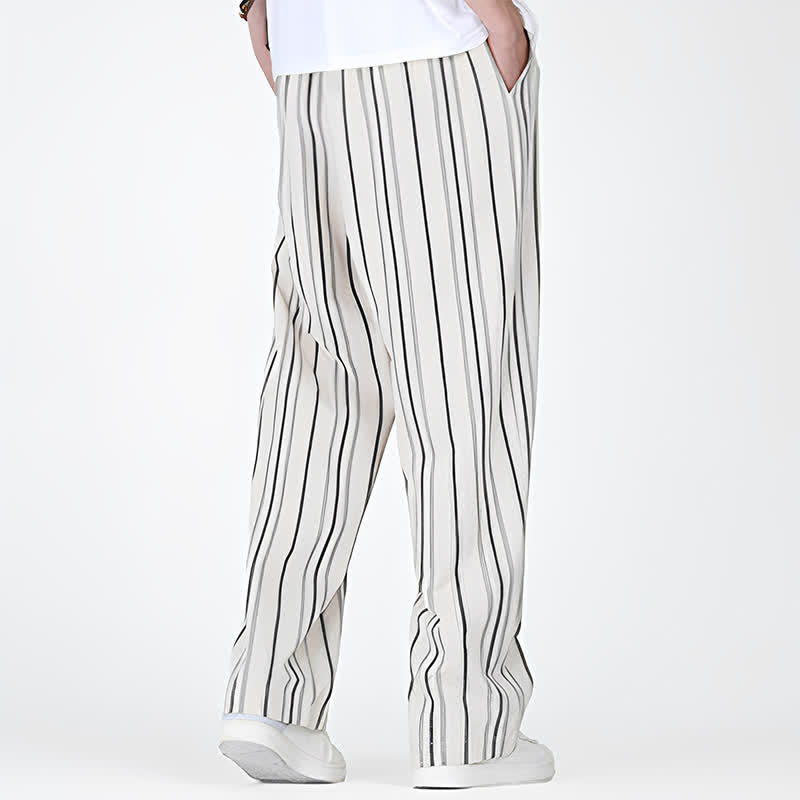 Buddha Stones Spring Summer Casual Vintage Drawstring Vertical Striped Ankle Pants Men's Straight Leg Pants With Pocket - image 13