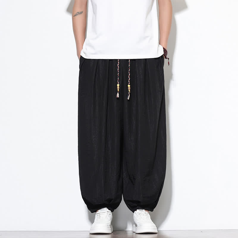 Buddha Stones Summer Casual Boho Drawstring Solid Cropped Pants Men's Harem Pants With Pocket - image 17