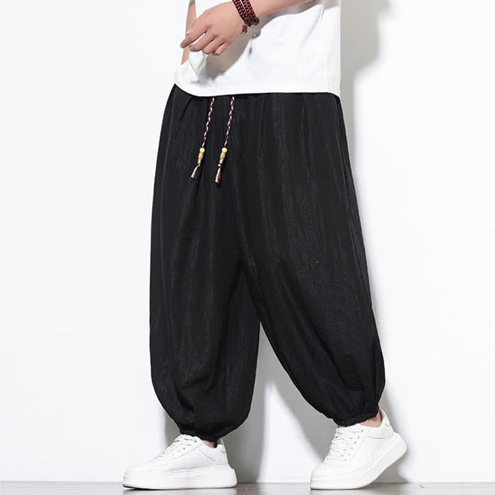 Buddha Stones Summer Casual Boho Drawstring Solid Cropped Pants Men's Harem Pants With Pocket - image 12