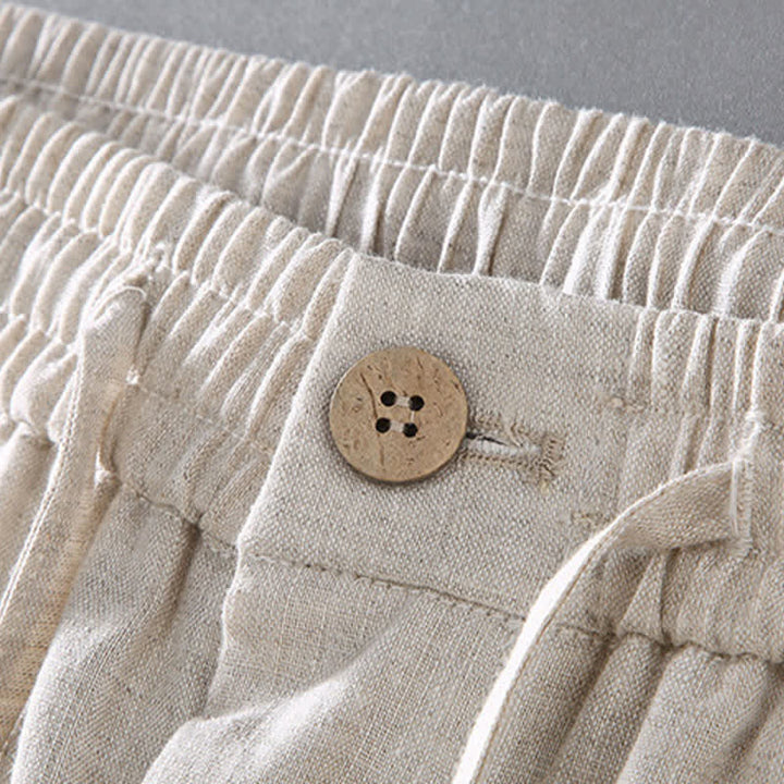 Buddha Stones 2Pcs Summer Tang Style Meditation Mandarin Collar Button-Up Solid Linen Short Sleeve Shirt Pants Men's Meditation Cloth With Pocket - image 4