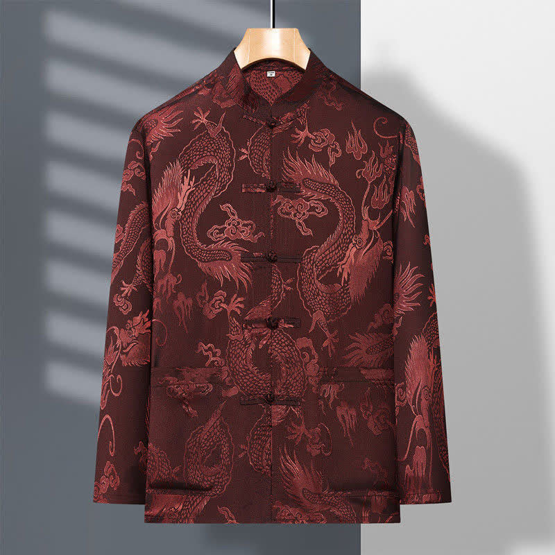 Buddha Stones 2Pcs Tang Suit Dragon Frog-Button Men's Long Sleeve Shirt Pants Clothing Set - image 15