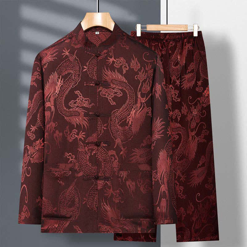 Buddha Stones 2Pcs Tang Suit Dragon Frog-Button Men's Long Sleeve Shirt Pants Clothing Set - Brown - US/UK/AU42，EU52 (3XL) - image 16