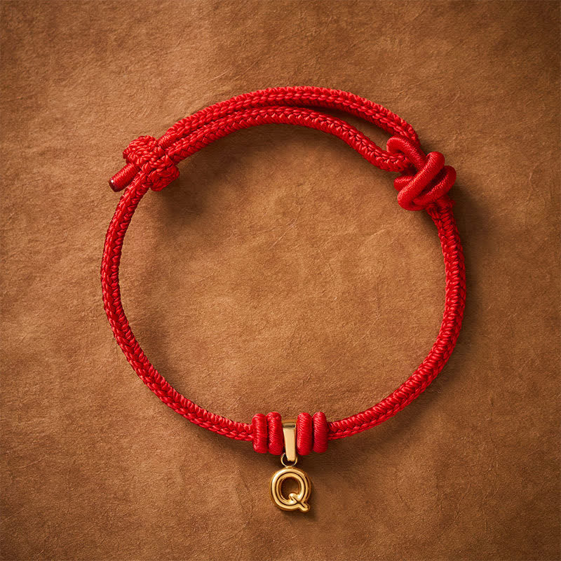 Buddha Stones Titanium Steel Letter Red String Faith Bracelet - Q - 6.7–7.5 in (17–19 cm) - image 39