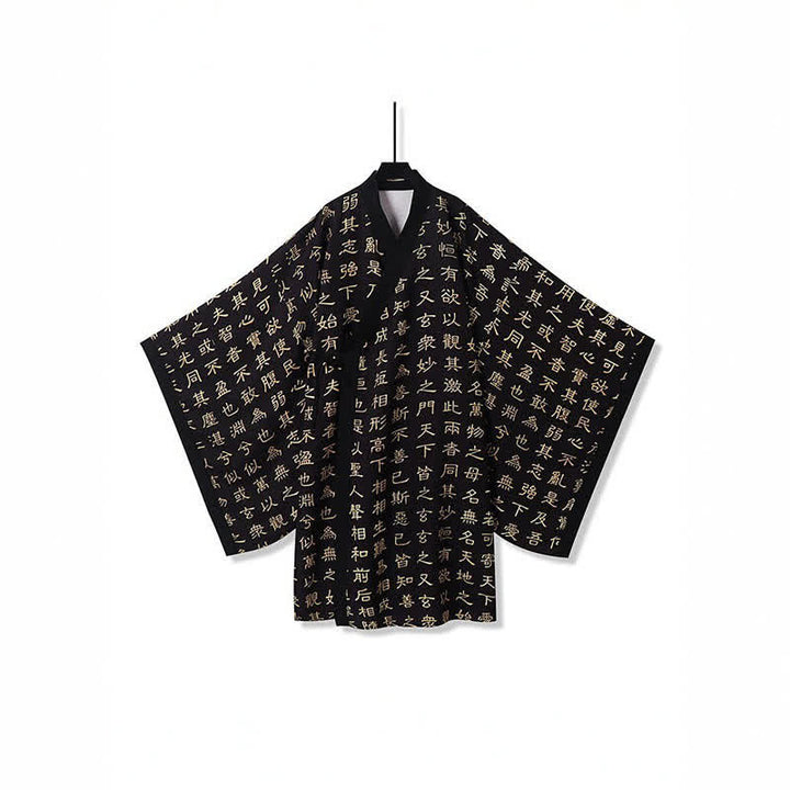 Buddha Stones Spring Tang Style Vintage Tao Te Ching Print Men's Kimonos - Black - US/UK/AU54，EU64 (7XL) - image 0