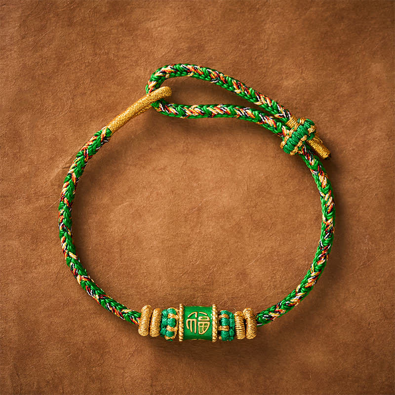 Buddha Stones Fu Character Green String Happiness Bracelet - image 1