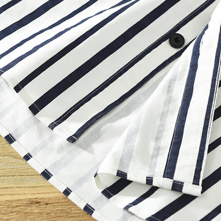 Buddha Stones Spring Casual Classic Button-Up Striped Men's Long Sleeve Shirts With Pocket - image 8
