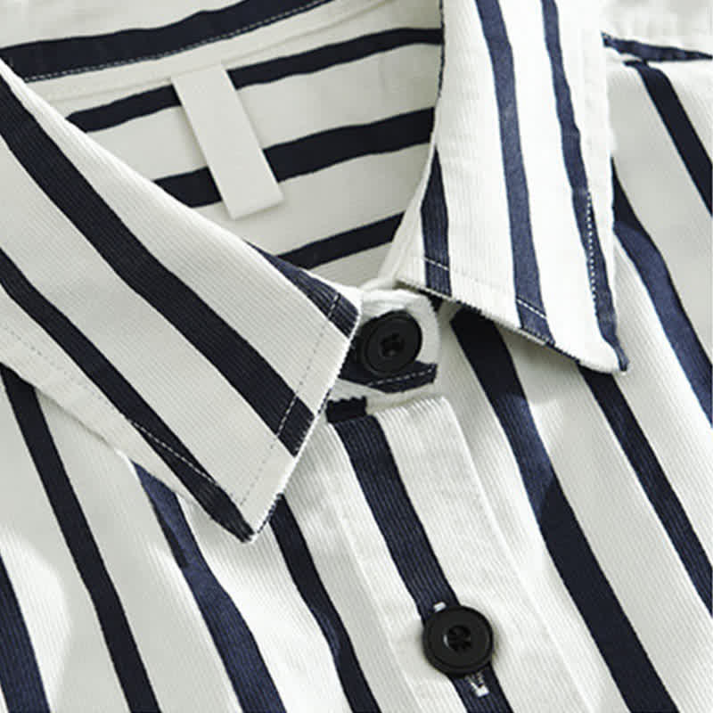 Buddha Stones Spring Casual Classic Button-Up Striped Men's Long Sleeve Shirts With Pocket - image 3