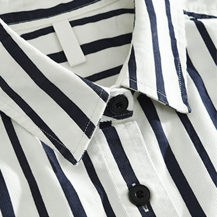 Buddha Stones Spring Casual Classic Button-Up Striped Men's Long Sleeve Shirts With Pocket - image 3