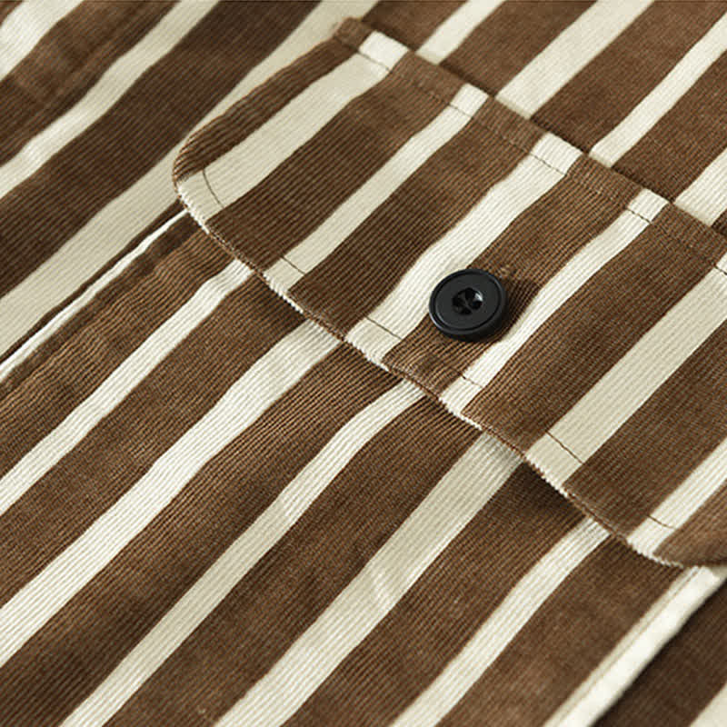 Buddha Stones Spring Casual Classic Button-Up Striped Men's Long Sleeve Shirts With Pocket - image 13