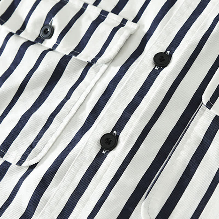 Buddha Stones Spring Casual Classic Button-Up Striped Men's Long Sleeve Shirts With Pocket - image 6