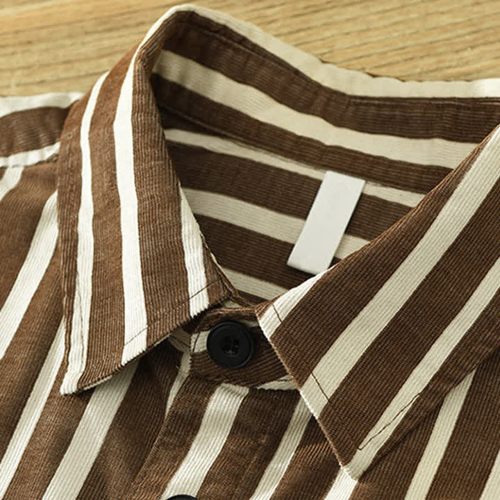 Buddha Stones Spring Casual Classic Button-Up Striped Men's Long Sleeve Shirts With Pocket - image 10