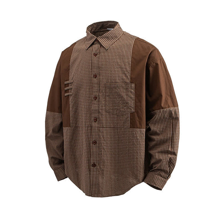 Buddha Stones Spring Fall Vintage Button-Up Plaid Men's Long Sleeve Shirts With Pocket - image 2
