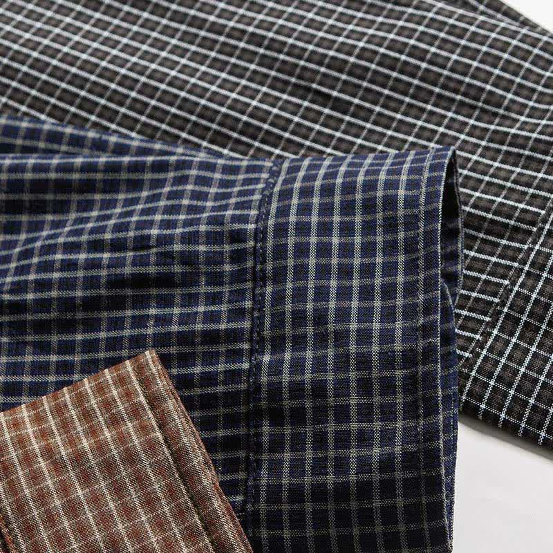 Buddha Stones Spring Fall Vintage Button-Up Plaid Men's Long Sleeve Shirts With Pocket - image 20