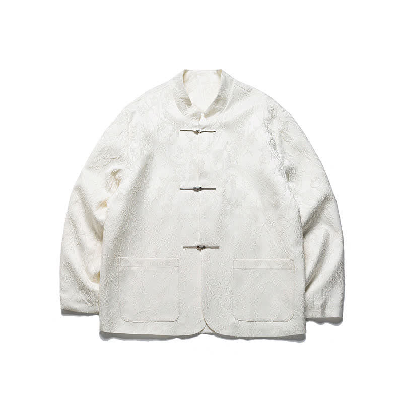 Buddha Stones Fall Winter Tang Style Vintage Mandarin Collar Frog Button Floral Men's Jackets With Pocket - image 14