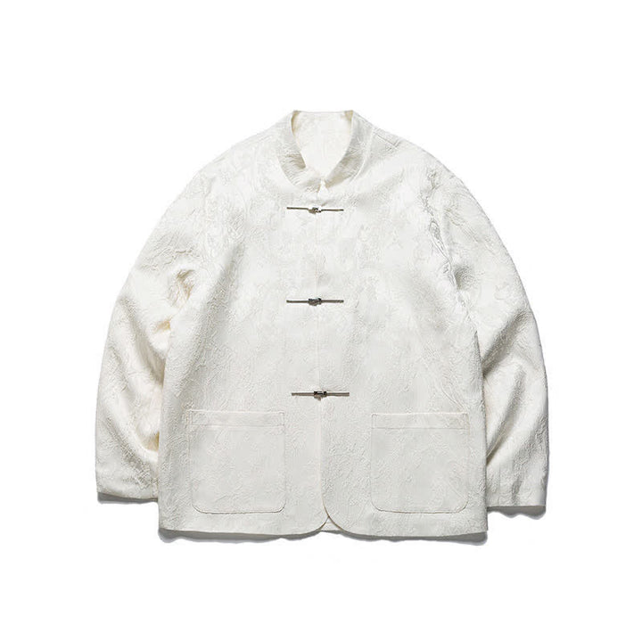 Buddha Stones Fall Winter Tang Style Vintage Mandarin Collar Frog Button Floral Men's Jackets With Pocket - image 14
