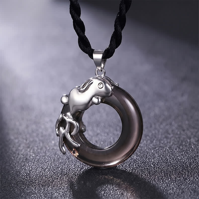 Buddha Stones Chinese Zodiac Peace Buckle Fortune Pendant Necklace - Rabbit - image 6