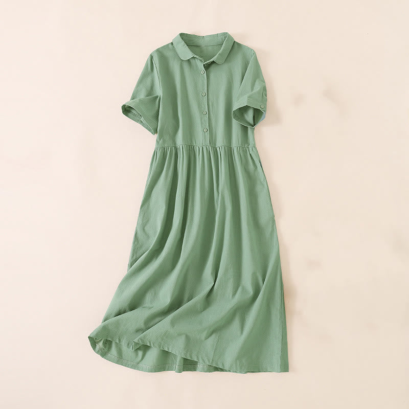 Buddha Stones Summer Buttons Design Short Sleeve Midi Dress With Pockets - LightSeaGreen - US12，UK/AU16，EU44 (3XL) - image 22