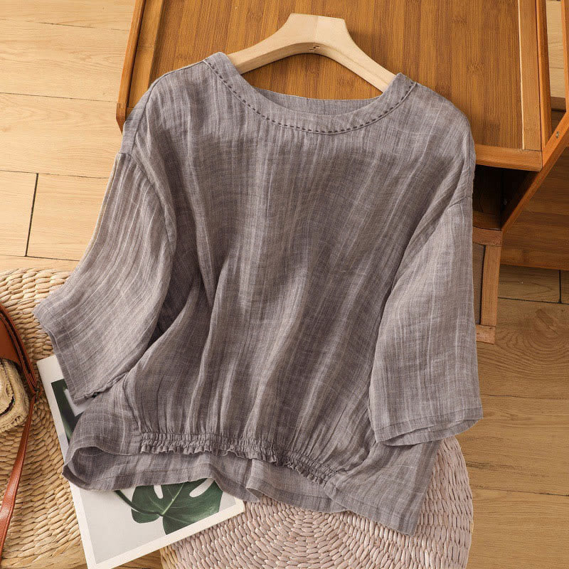 Buddha Stones Casual Summer Plain Crew Neck Women's Three Quarter Sleeve T-Shirt - Tan - US12，UK/AU16，EU44 (2XL) - image 16