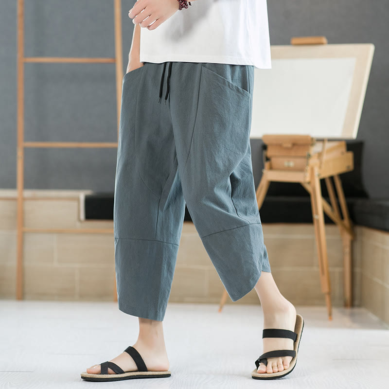Buddha Stones Summer Men's Solid Color 7-8 Length Drawstring Pants With Pockets - CadetBlue - US/UK/AU44，EU54 (5XL) - image 0