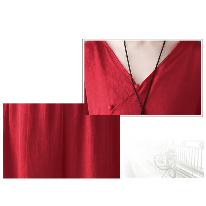 Buddha Stones V-Neck Midi Tunic Dress Wide Leg Pants Meditation Zen Practice Dance Clothing - image 18