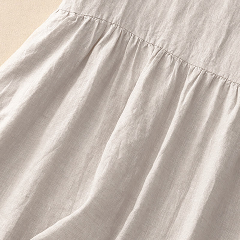 Buddha Stones Casual Artistic Solid Color Simple Design High Waist Short Sleeve Midi Dress With Pockets - image 3
