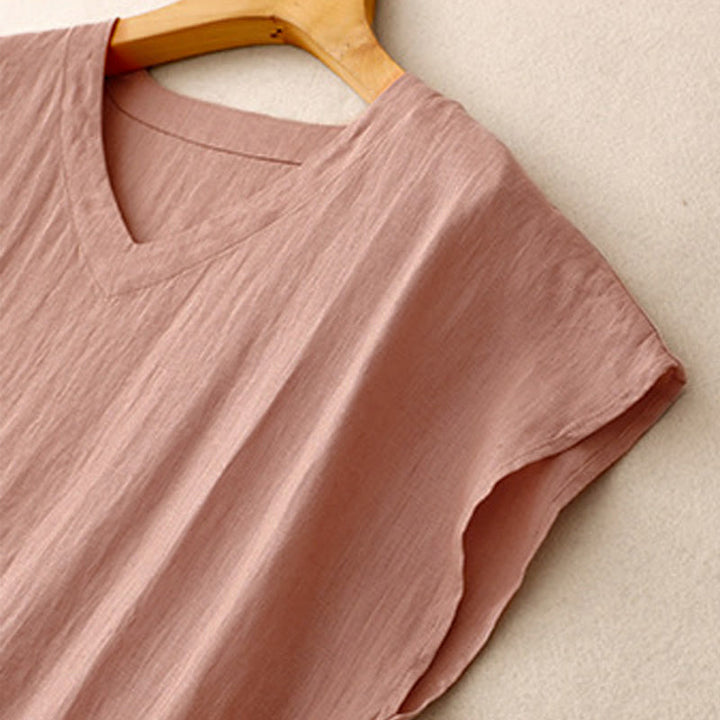 Buddha Stones Casual Artistic Solid Color Simple Design High Waist Short Sleeve Midi Dress With Pockets - image 15