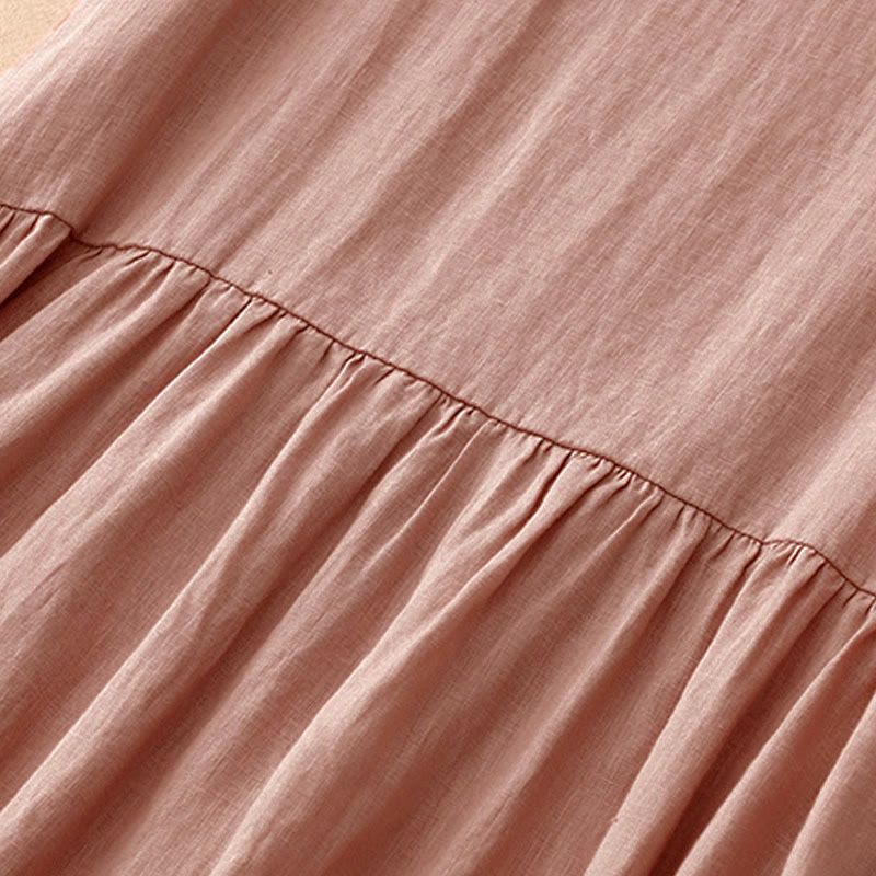 Buddha Stones Casual Artistic Solid Color Simple Design High Waist Short Sleeve Midi Dress With Pockets - image 16