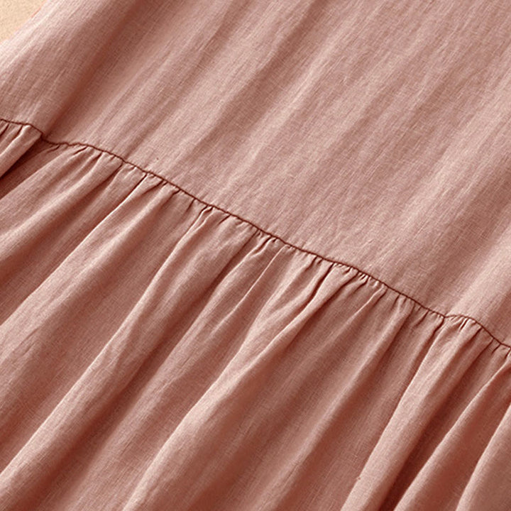Buddha Stones Casual Artistic Solid Color Simple Design High Waist Short Sleeve Midi Dress With Pockets - image 16