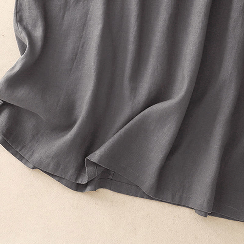 Buddha Stones Casual Artistic Solid Color Simple Design High Waist Short Sleeve Midi Dress With Pockets - image 12