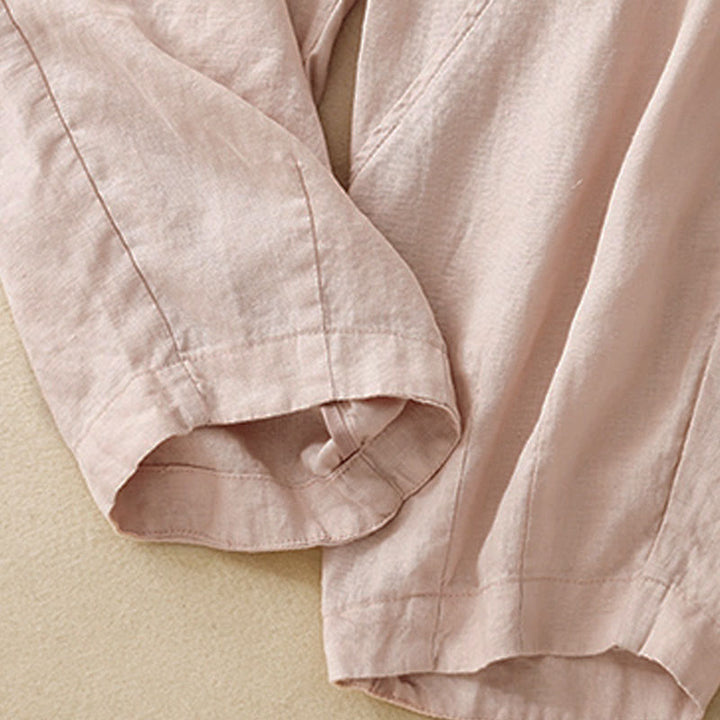 Buddha Stones Casual Plain Cropped Pants Women's Linen Harem Pants With Pockets - image 27