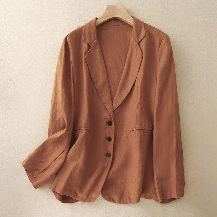 Buddha Stones Commute Retro Pure Color Lapel Women's Jacket With Pockets - OrangeRed - US8-10，UK/AU12-14，EU40-42 (2XL) - image 13