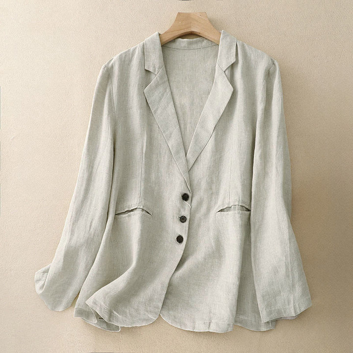 Buddha Stones Commute Retro Pure Color Lapel Women's Jacket With Pockets - FloralWhite - US12，UK/AU16，EU44 (2XL) - image 7