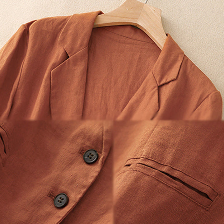 Buddha Stones Commute Retro Pure Color Lapel Women's Jacket With Pockets - image 14