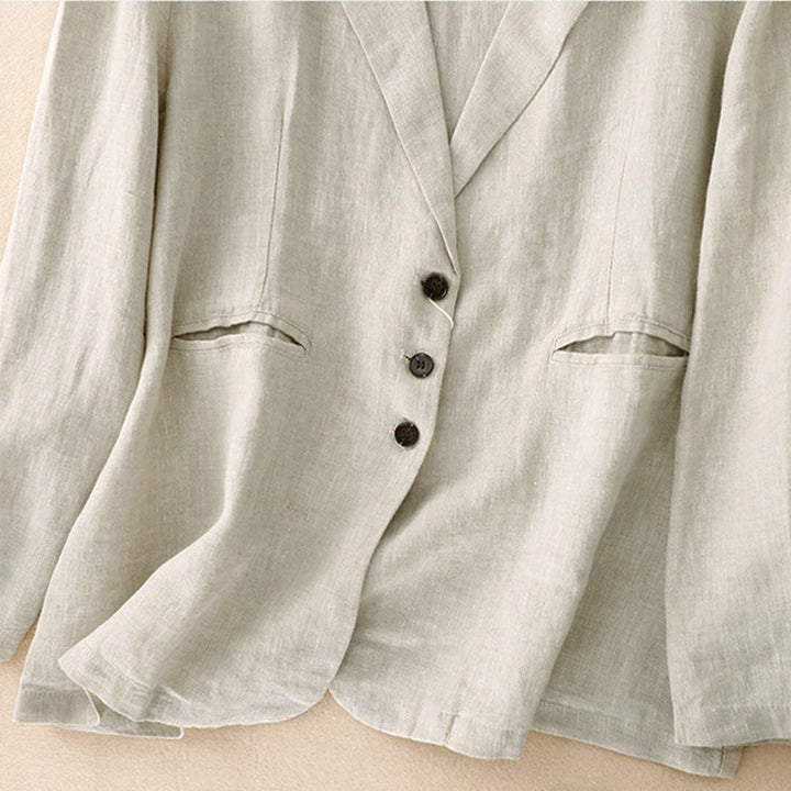 Buddha Stones Commute Retro Pure Color Lapel Women's Jacket With Pockets - image 10