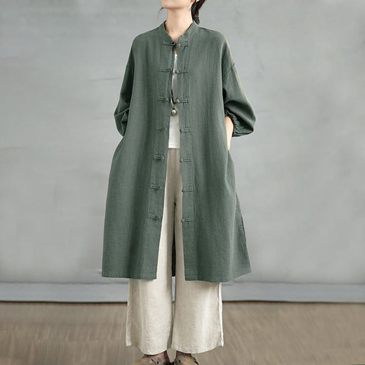 Buddha Stones Casual Frog-button Women's  Coat With Pockets - DarkOliveGreen - US12，UK/AU16，EU44 (2XL) - image 5