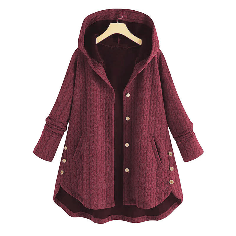 Buddha Stones Fall Wheat Ear Pattern Mid-length Design Women's Long Sleeve Hooded Coat With Pockets - IndianRed - US22，UK/AU26，EU54 (8XL) - image 2