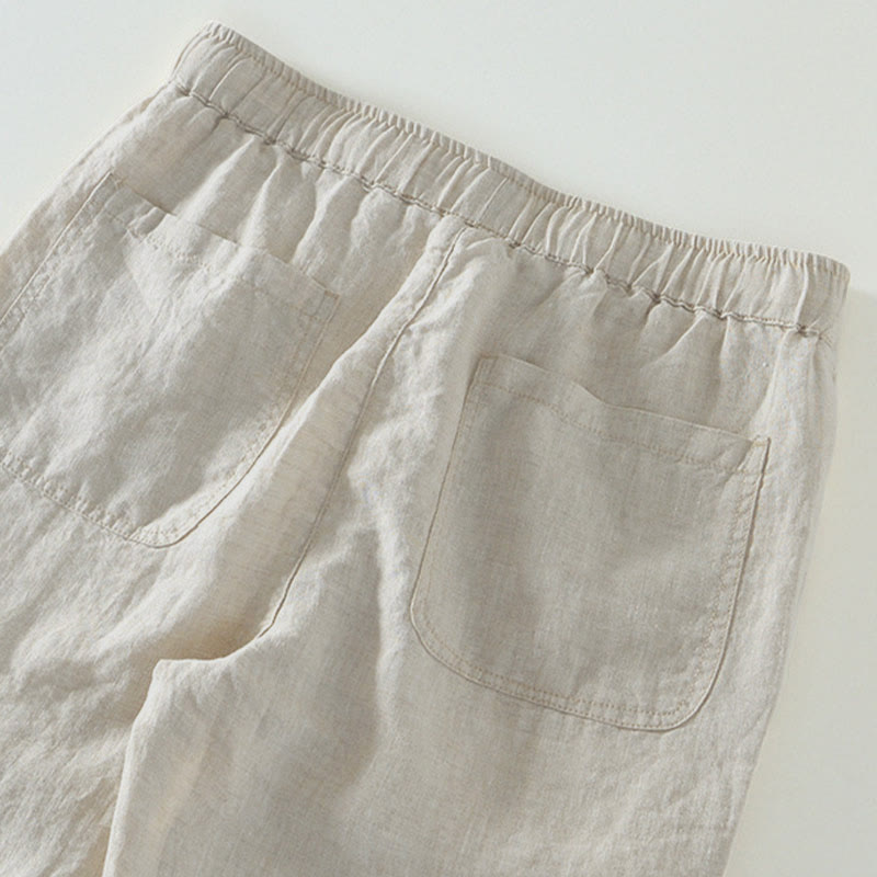 Buddha Stones Fall Solid Drawstring Elastic Waist Men's Linen Ankle-Length Pants With Pockets - image 3