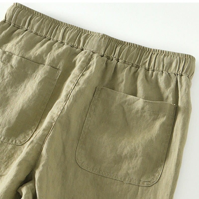 Buddha Stones Fall Solid Drawstring Elastic Waist Men's Linen Ankle-Length Pants With Pockets - image 23
