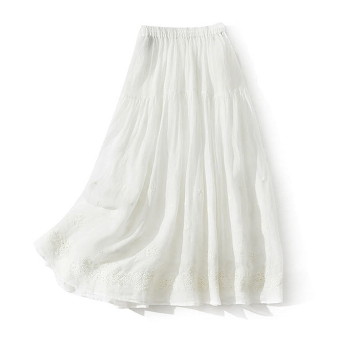 Buddha Stones Embroidery Hollow Design A-line Drawstring High Waist Women's Skirt With Pockets - image 9