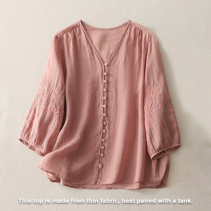 Buddha Stones Embroidery Button-down Women's Shirt - image 23
