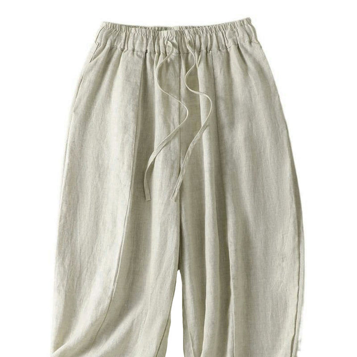 Buddha Stones Summer Casual Drawstring Solid Linen Ankle Pants Women's Wide Leg Pants With Pocket - image 8
