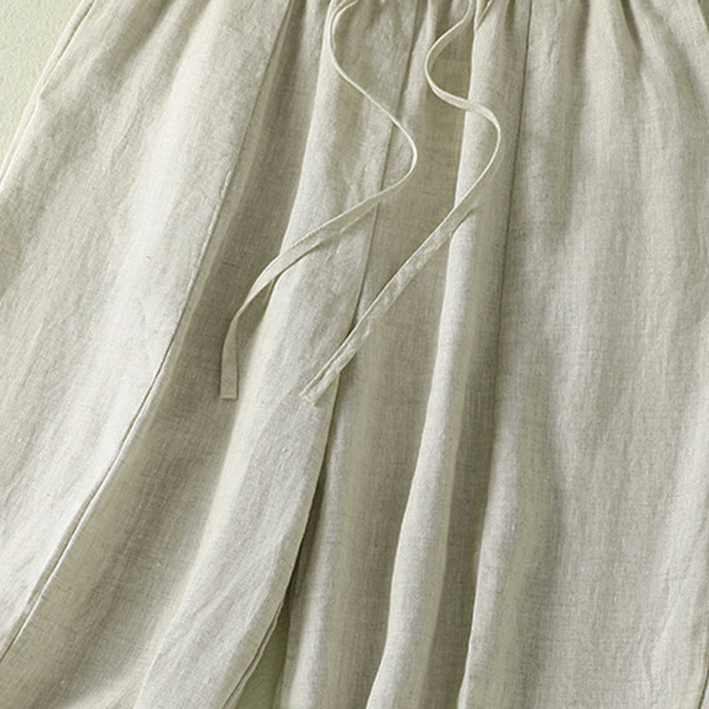Buddha Stones Summer Casual Drawstring Solid Linen Ankle Pants Women's Wide Leg Pants With Pocket - image 12